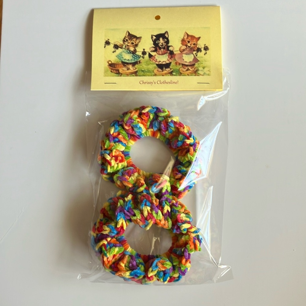 Handmade Crochet Rainbow Hair Scrunchies Set of 2 - Picture 2 of 6